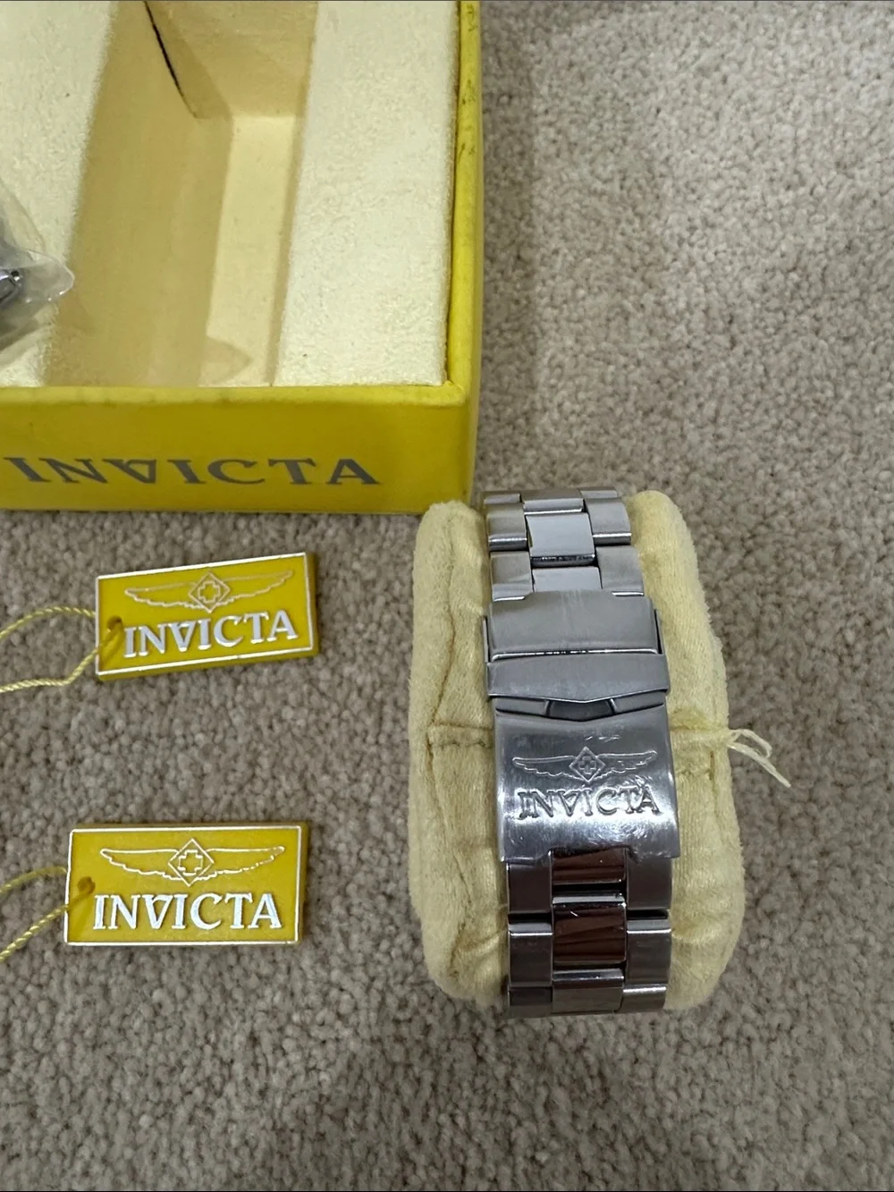 Invicta Men’s Silver Stainless Steel Watch with Blue Dial and Black Bezel